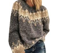 BeerMmay Damen Herbst Winter Rundhals Casual Lose Mohair Grobstrick Jacquard Damen Pullover, grau, S