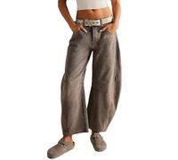 BeerMmay Damen-Jeans mit weitem Bein, Baggy, mittlere Taille, Kurze Ballon-Denim-Hose, Vintage, Boyfriend-Y2K, lockere Streetwear-Jeans, #5 Braun, M