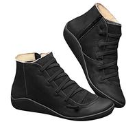 BeerMmay Damen Knöchelschuhe Rund Toe Flache Leder Stiefeletten Schnürung Reißverschluss Wasserdichte Schuhe rutschfeste Damenstiefel Winterstiefel Comfort Knöchel Schuhe Worker Boots