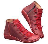 BeerMmay Damen Knöchelschuhe Rund Toe Flache Leder Stiefeletten Schnürung Reißverschluss Wasserdichte Schuhe rutschfeste Damenstiefel Winterstiefel Comfort Knöchel Schuhe Worker Boots