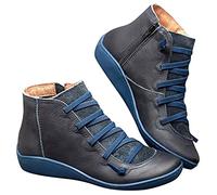 BeerMmay Damen Knöchelschuhe Rund Toe Flache Leder Stiefeletten Schnürung Reißverschluss Wasserdichte Schuhe rutschfeste Damenstiefel Winterstiefel Comfort Knöchel Schuhe Worker Boots