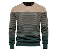 BeerMmay Herren gestreifter Kontrast Pullover - schmaler Rundhals, Casual Top