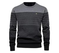 BeerMmay Herren Pullover - Gestreifter Kontrast Rundhals Pullover, Schmaler Schnitt, Casual Top