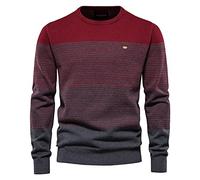 BeerMmay Herren Pullover Herren gestreifter Kontrast schmaler Rundhals gestreifter Pullover Casual Top, L, Rot
