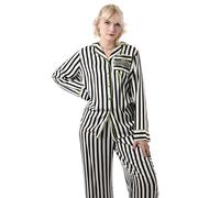 Beetlejuice Damen Gestreiftes Pyjama Set in Schwarz und Weiß | Langärmelige Langbeinige PJs | Beetlejuice Damen Nachtwäsche | Gemütliches Schlafanzug Set für Frauen | Gothic Stil Schlaf Set
