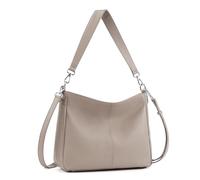 befen Damen Handtasche Echtleder Henkeltasche Shopper Tasche, Weiches Hobo Umhängetasche Schultertasche Frauen Mittelgroße mit 2 Schultergurten - Einfache Klassische Elegante, Grau