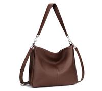 befen Damen Handtasche Echtleder Henkeltasche Shopper Tasche, Weiches Hobo Umhängetasche Schultertasche Frauen Mittelgroße mit 2 Schultergurten - Einfache Klassische Elegante Kaffee