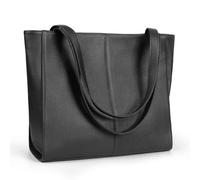 befen Echtleder Handtasche Damen Groß Shopper Tasche mit 14 Zoll Laptopfach, Mode Leder Tote Bag Schule Arbeit Freizeit Henkeltasche mit Reißverschluss, Schwarz