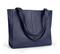 befen Echtleder Handtasche Damen Groß Shopper Tasche mit 14 Zoll Laptopfach, Mode Leder Tote Bag Schule Arbeit Freizeit Henkeltasche mit Reißverschluss, Blau