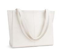 befen Echtleder Handtasche Damen Groß Shopper Tasche mit 14 Zoll Laptopfach, Mode Leder Tote Bag Schule Arbeit Freizeit Henkeltasche mit Reißverschluss, Weiß