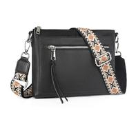 befen Echtleder Umhängetasche Damen Mittelgroß, Crossbody Bag Leder Handytasche zum Umhängen, Moderne Kleine Handtasche Damen mit Verstellbar Breitem Gurt, Schwarz
