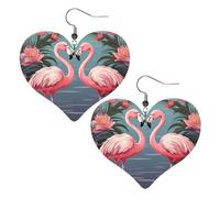 Beflockung von tropischen Flamingos, Leder-Ohrringe für Frauen, Herz-Ohrringe, leicht, baumelnde Ohrringe, Schmuckgeschenke