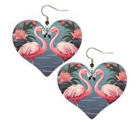 Beflockung von tropischen Flamingos, Leder-Ohrringe für Frauen, Herz-Ohrringe, leicht, baumelnde Ohrringe, Schmuckgeschenke, One Size, Kein Edelstein