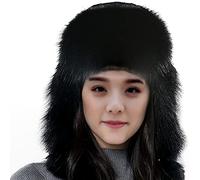 BeFur Damen Kaninchenfell Bombermütze Echte Fuchspelz Ohrenklappe Trapper Mütze mit Pelz Pom