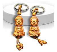 behone 2 Stück Schlüsselanhänger Buddha aus Holz Buddhismus Mini Buddha Glücksbringer geeignet als Geschenk Glücksbringer Anhänger Auto Basteln