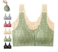 behound Comfortable & Convenient Front Button Bra, Front Closure Bras for Women, Solid Colors Lace Bralette Plus Size (A,XL)