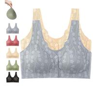 behound Comfortable & Convenient Front Button Bra, Front Closure Bras for Women, Solid Colors Lace Bralette Plus Size (B,M)