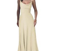 behound Lulah Drape Maxi Dress with Built-in Bra, Summer solid Color Round Neck Sling Waist sexy Dress (S,Beige)
