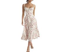behound No Underwire-Print Bustier Sundress, Women Y2k Square Neck Low Cut Sleeveless Bustier Midi Dress (Pink,M)