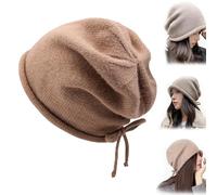 behound Pop Style Show Face Smaller Stacked Hat,Warm Rolled Brim Hat,Beanie Warm Hats,Drawstring Stack Hat for Women (Khaki,L)