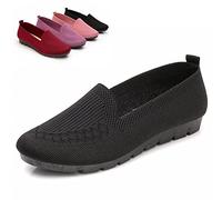behound Women Breathable Flats Shoes Slip On Soft Mesh Ladies Loafers, Knit Round Toe Casual Orthopedic Sandals (Black,40)