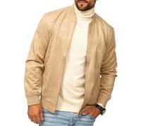 behype. Herren Blouson-Jacke als Weiche Übergangsjacke - Dünne Bomberjacke mit Baseball Stehkragen in Leder-Optik für Männer - Men's Jacket OR_1269-Beige-L