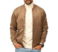 behype. Herren Blouson-Jacke als Weiche Übergangsjacke - Dünne Bomberjacke mit Baseball Stehkragen in Leder-Optik für Männer - Men's Jacket OR_1269-Braun-M