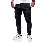 behype. Herren Cargohose Chinohose Jogger Jeans-Hose Stretch Stoffhose Freizeithose mit Gummibund 80-8393 Schwarz W30