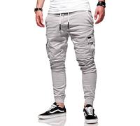behype. Herren Cargohose Chinohose Jogger Jeans-Hose Stretch Stoffhose Freizeithose mit Gummibund 80-8393 Hellgrau W31