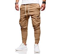behype. Herren Cargohose Chinohose Jogger Jeans-Hose Stretch Stoffhose Freizeithose mit Gummibund 80-8393 Beige W33