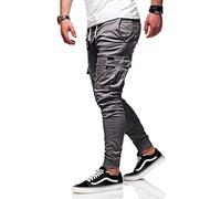 behype. Herren Cargohose Chinohose Jogger Jeans-Hose Stretch Stoffhose Freizeithose mit Gummibund 80-8393 Dunkelgrau W36