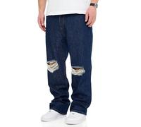 behype. Herren Jeans Ripped Loose-Fit Jeanshose 100% Baumwolle Denim Baggy Hose Straight-Leg Used Look Men's DC_JN-249-Indigo-W34/L32