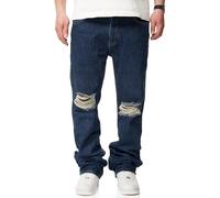 behype. Herren Jeans Ripped Straight-Fit Jeanshose 100% Baumwolle Denim Hose Used Look Men's DC_JN-246-Medium Blue-W33/L32