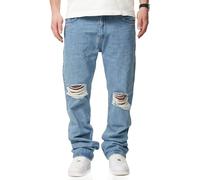behype. Herren Jeans Ripped Straight-Fit Jeanshose 100% Baumwolle Denim Hose Used Look Men's DC_JN-246-Light Blue-W32/L32