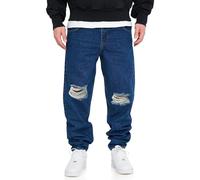 behype. Herren Jeans Ripped Tapered-Fit Jeanshose 100% Baumwolle Denim Baggy Hose Used Look Men's DC_JN-244-Medium Blue-W34/L32