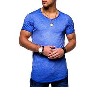 behype. Herren Kurzarm Basic T-Shirt O-Neck Rundhals-Ausschnitt Oversize-Look 20-0003 (3XL, Blau)