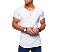 behype. Herren Kurzarm Basic T-Shirt O-Neck Rundhals-Ausschnitt Oversize-Look 20-0003 (3XL, Weiß)