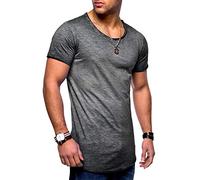behype. Herren Kurzarm Basic T-Shirt O-Neck Rundhals-Ausschnitt Oversize-Look 20-0003 Dunkelgrau M