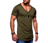 behype. Herren Kurzarm Basic T-Shirt V-Neck Ausschnitt Oversize-Look 20-0002 Khaki S