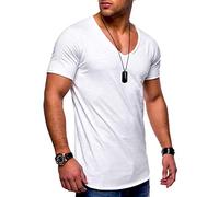 behype. Herren Kurzarm Basic T-Shirt V-Neck Ausschnitt Oversize-Look 20-0002 Weiß M