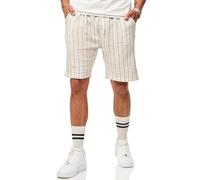 behype. Herren Kurze Hose Sommershorts - Luftig Leichte Bermuda-Shorts im Streifen Crinkle-Look für Männer - Baumwolle & Regular-Fit CR_2223-Weiß-L
