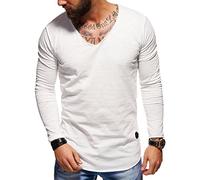 behype. Herren Langarm Basic Longsleeve V-Neck T-Shirt 30-3741 Weiß S