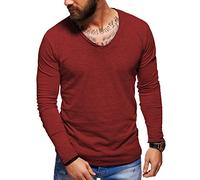 behype. Herren Langarm Basic Longsleeve V-Neck T-Shirt 30-3741 (XXL, Weinrot)