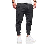 behype. Herren Lange Cargo Trainingshose Jogging-Hose Sport-Hose 60-0013 Dunkelgrau M