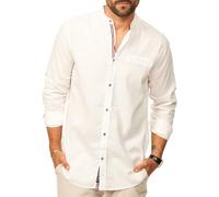behype. Herren Leinenhemd als Langarmhemd - Freizeithemd im Regular-Fit Stehkragen Sommerhemd - Strandhemd im Sommer-Look für Männer CR_8444-Weiß-XL