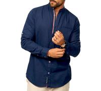 behype. Herren Leinenhemd als Langarmhemd - Freizeithemd im Regular-Fit Stehkragen Sommerhemd - Strandhemd im Sommer-Look für Männer CR_8444-Navy-L