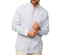 behype. Herren Leinenhemd als Langarmhemd Gestreift - Freizeithemd im Regular-Fit mit Stehkragen Sommerhemd - Strandhemd im Sommer-Look für Männer CR_8455-Blau-XL