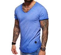 behype. Herren Oversize Kurzarm Basic T-Shirt V-Neck 20-1720 Blau M