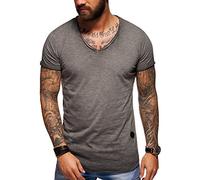 behype. Herren Oversize Kurzarm Basic T-Shirt V-Neck 20-1720 Dunkelgrau M