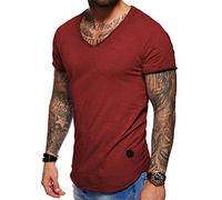 behype. Herren Oversize Kurzarm Basic T-Shirt V-Neck 20-1720 (M, Weinrot)